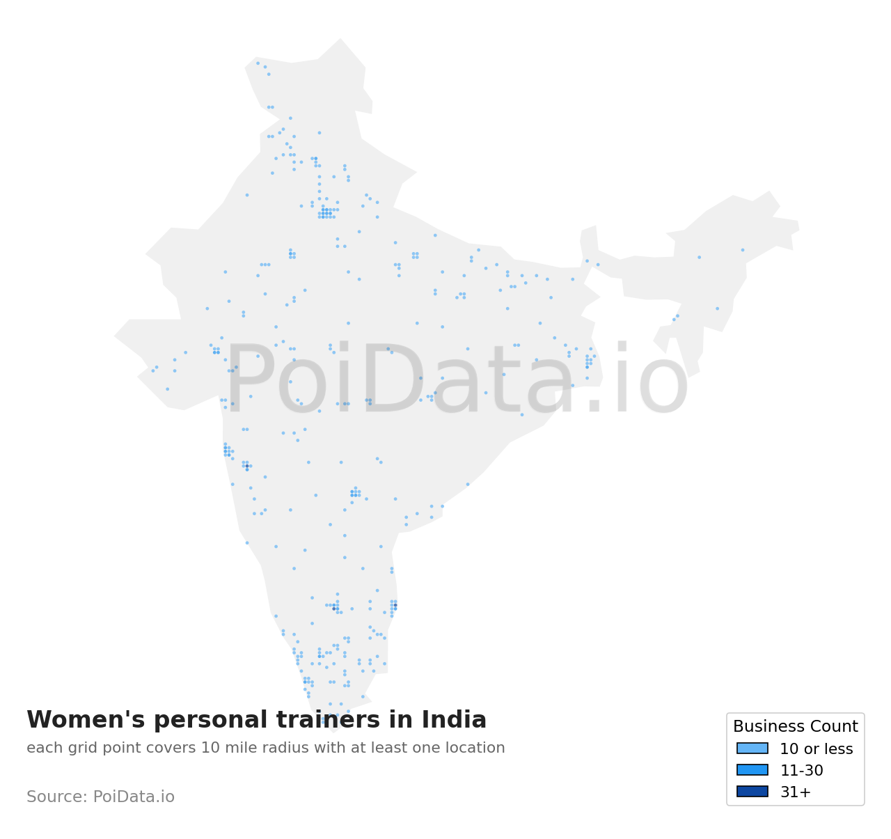 Women's personal trainer density map for India
