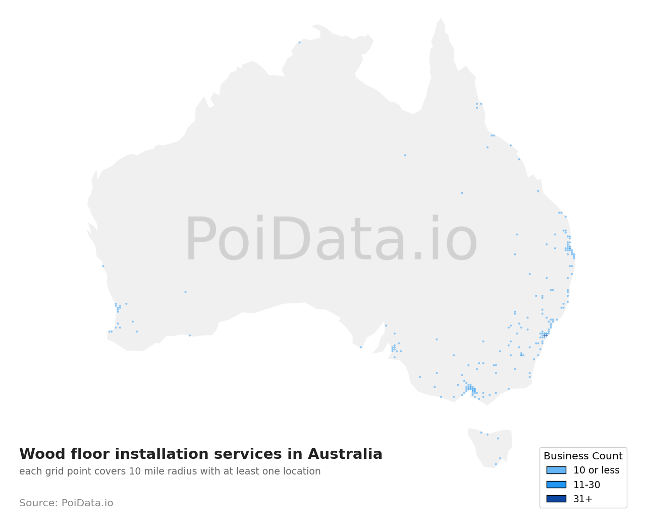 Wood floor installation service density map for Australia