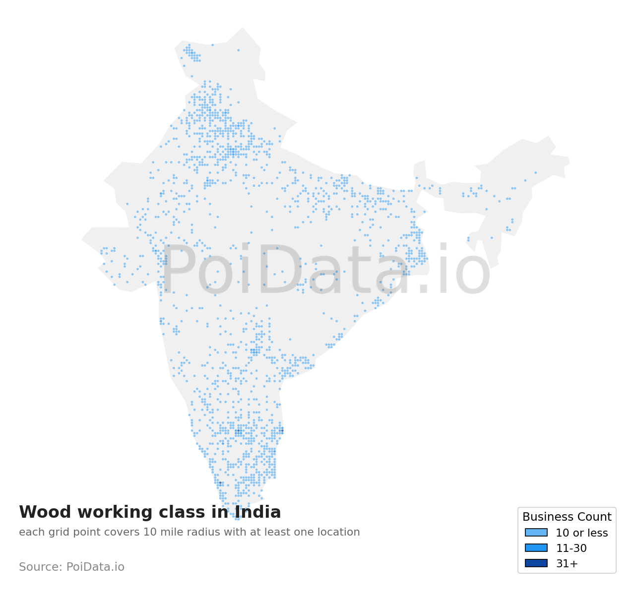 Wood working class density map for India