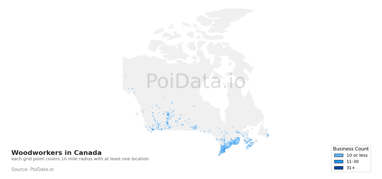 Woodworker density map for Prince Edward Island, Canada