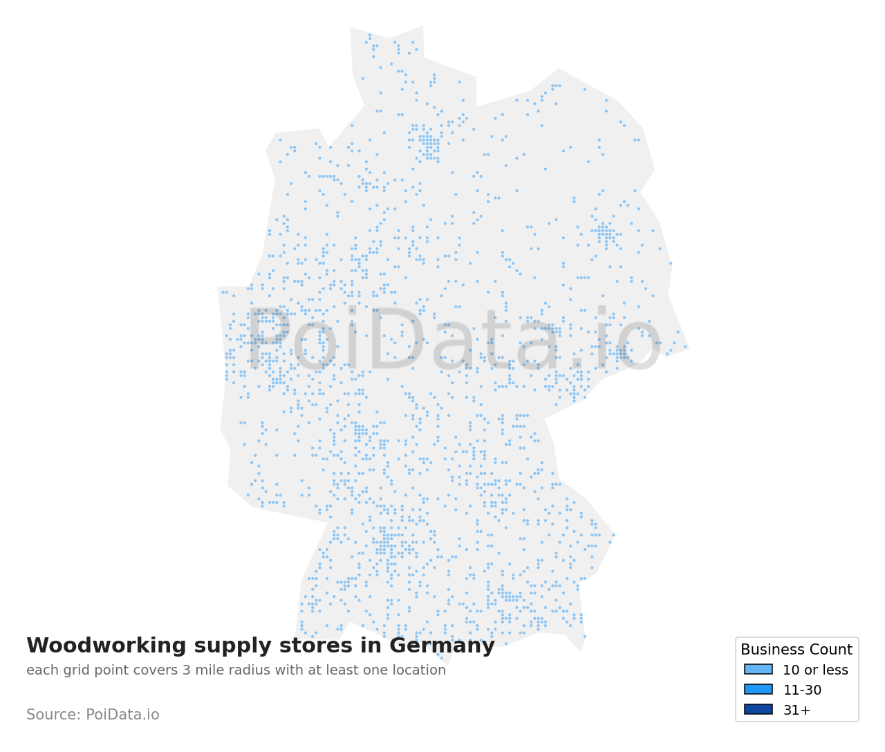 Woodworking supply store density map for Germany