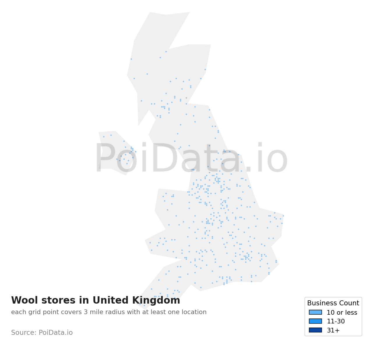 Wool store density map for United Kingdom