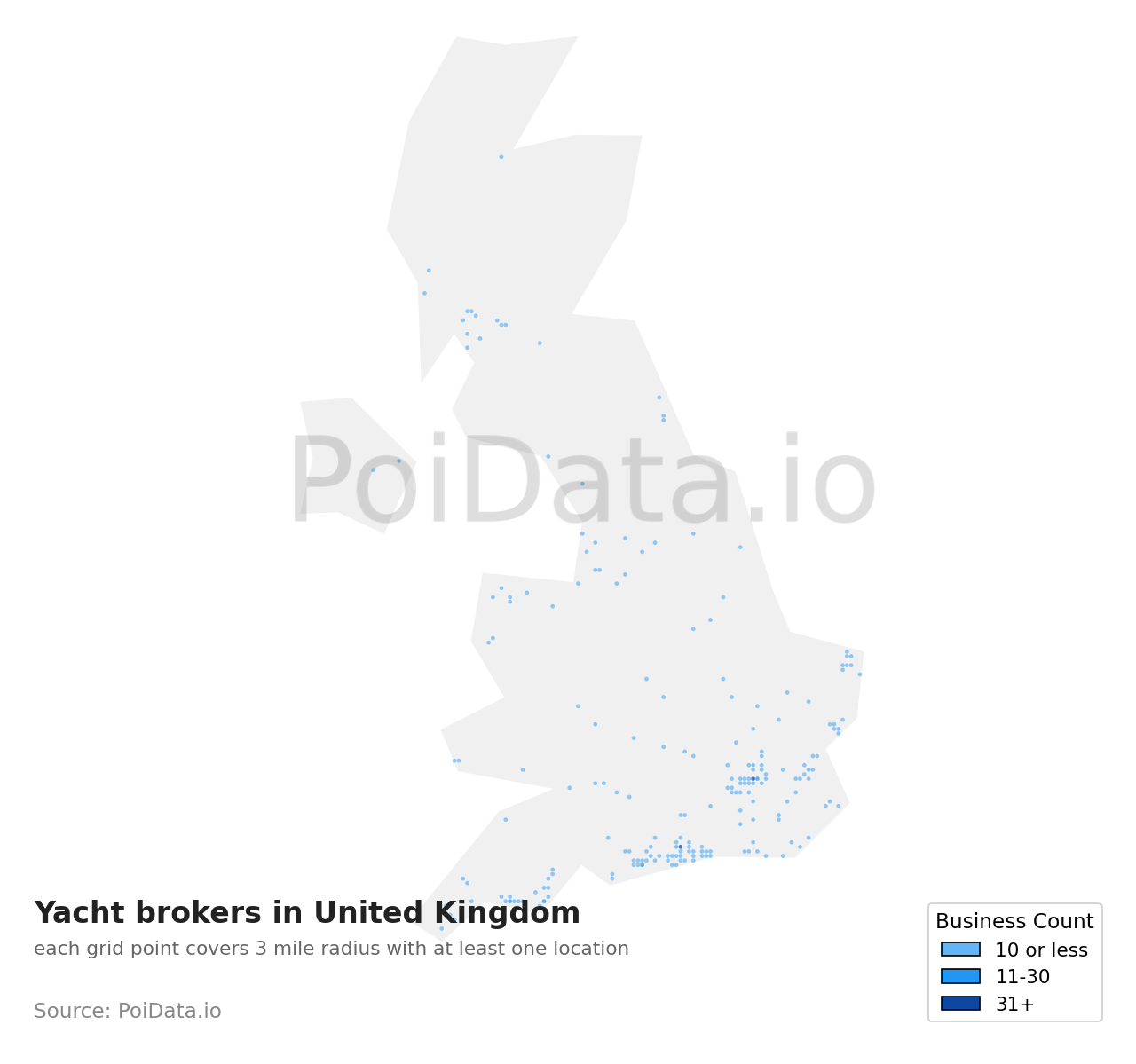 Yacht broker density map for United Kingdom