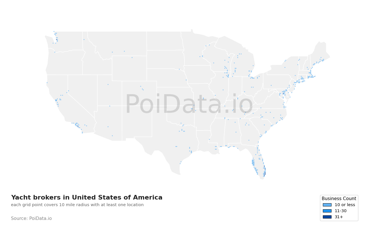 Yacht broker density map for Michigan, United States