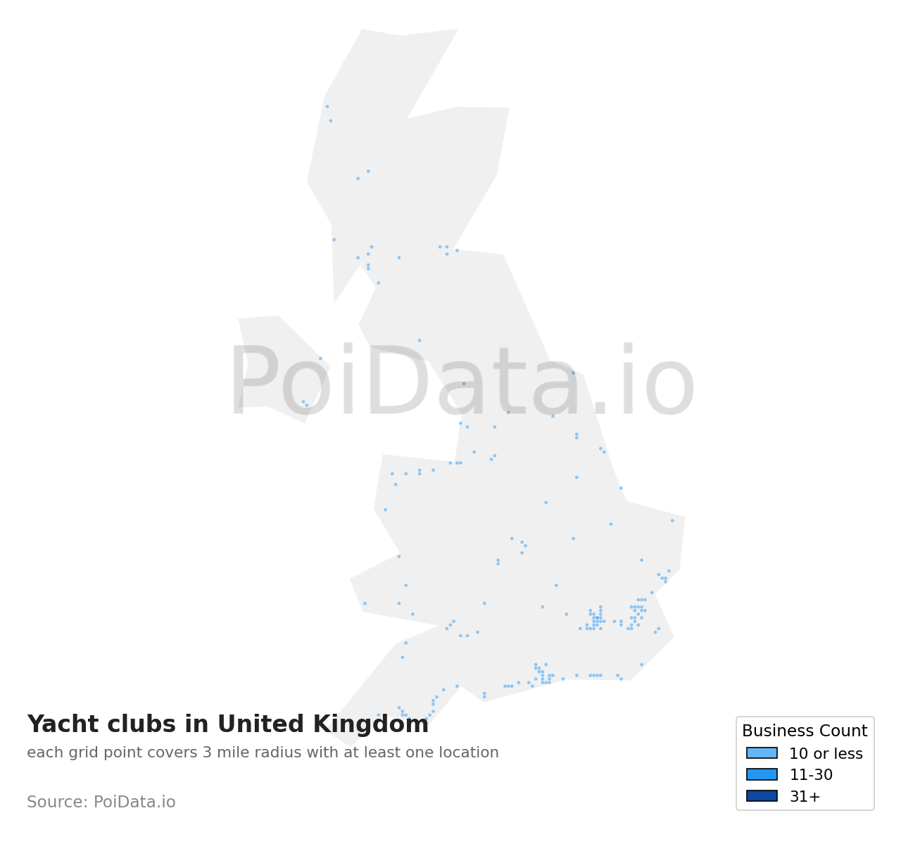 Yacht club density map for United Kingdom