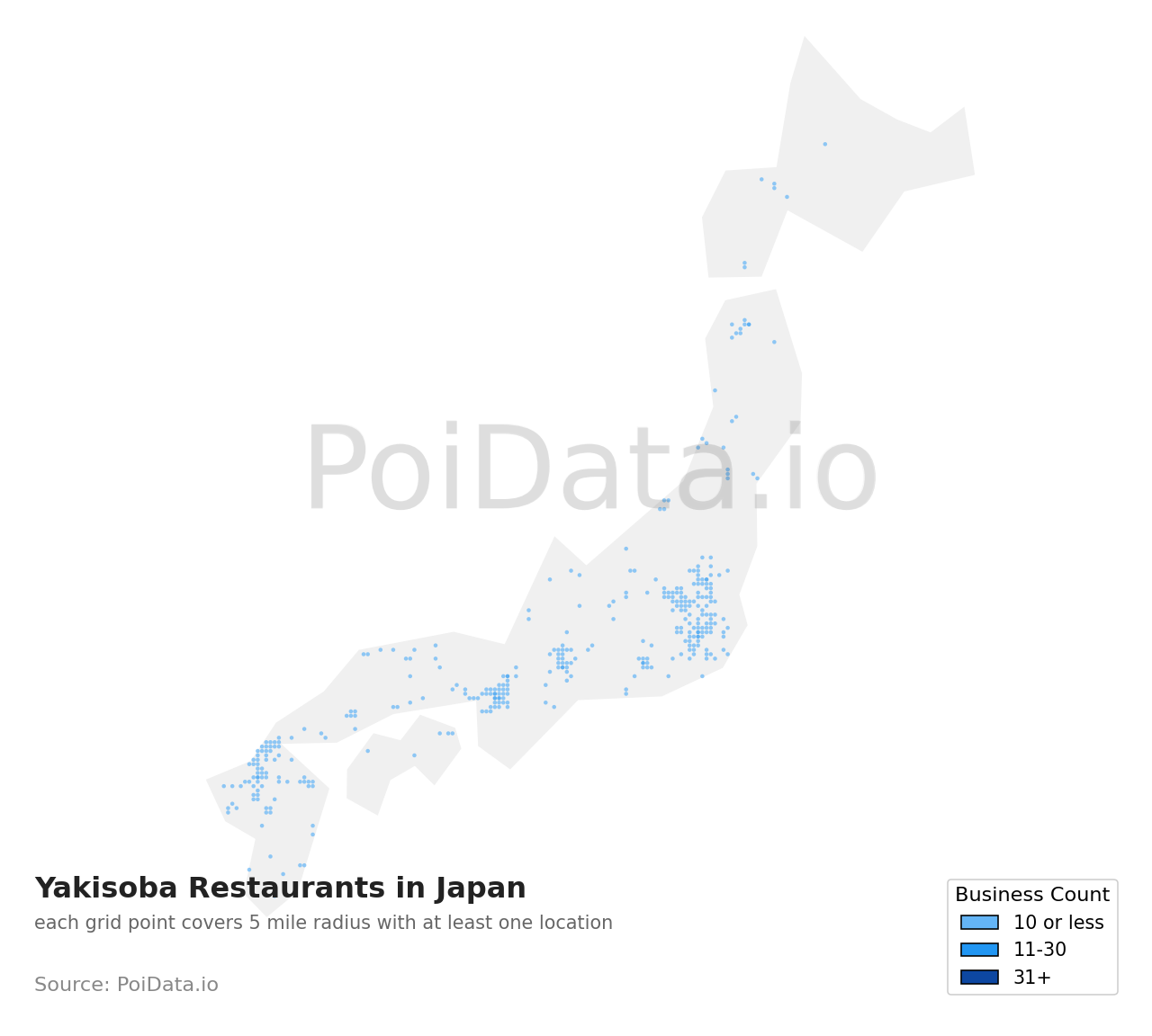 Yakisoba Restaurant density map for Japan