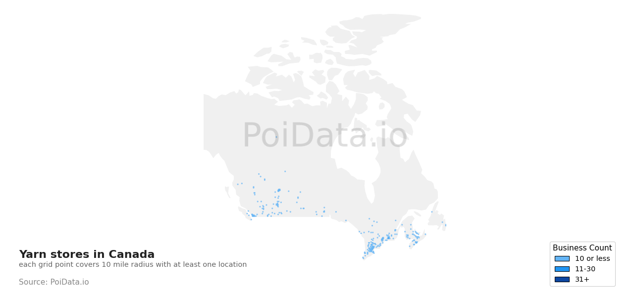 Yarn store density map for Prince Edward Island, Canada
