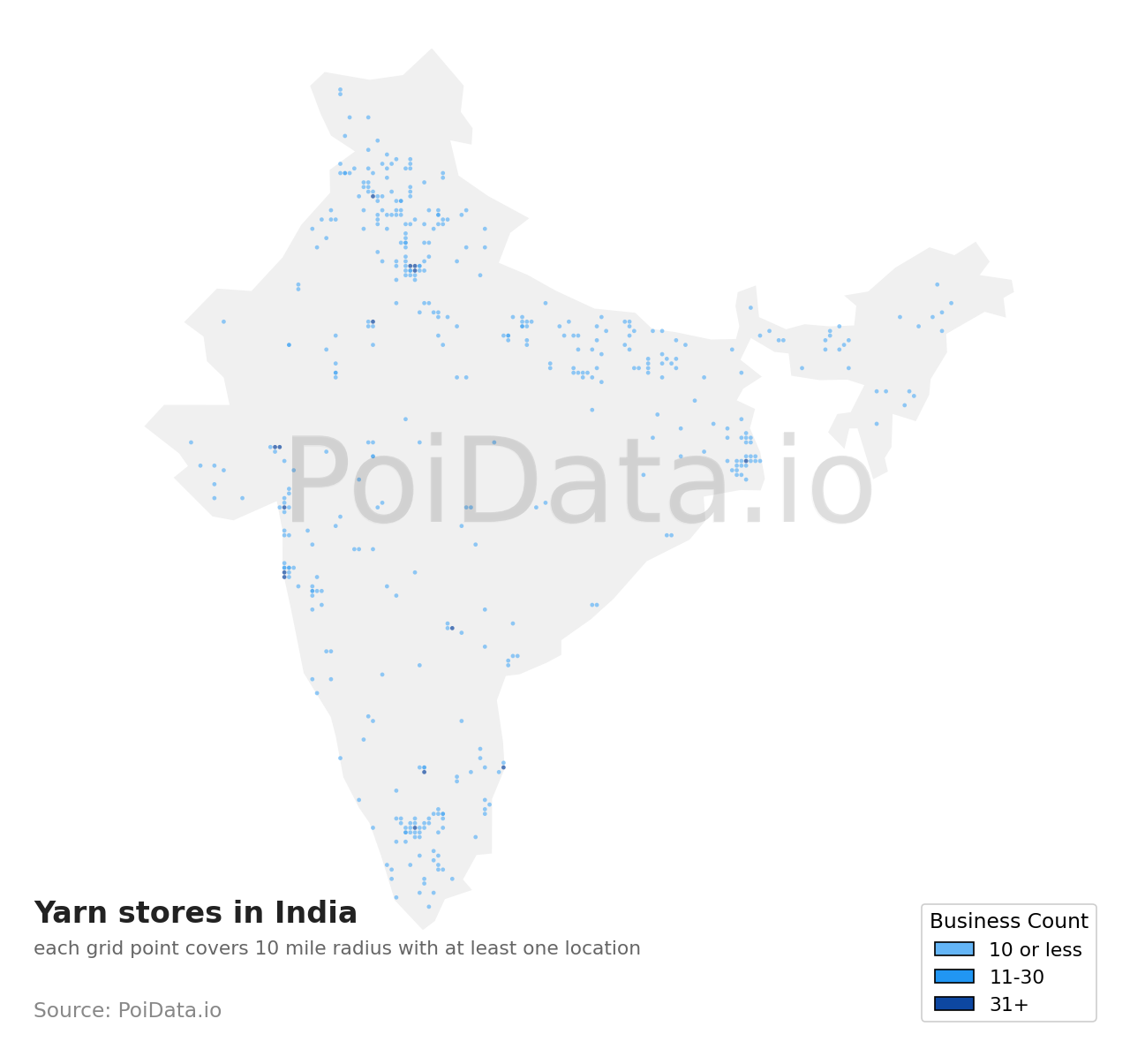 Yarn store density map for India