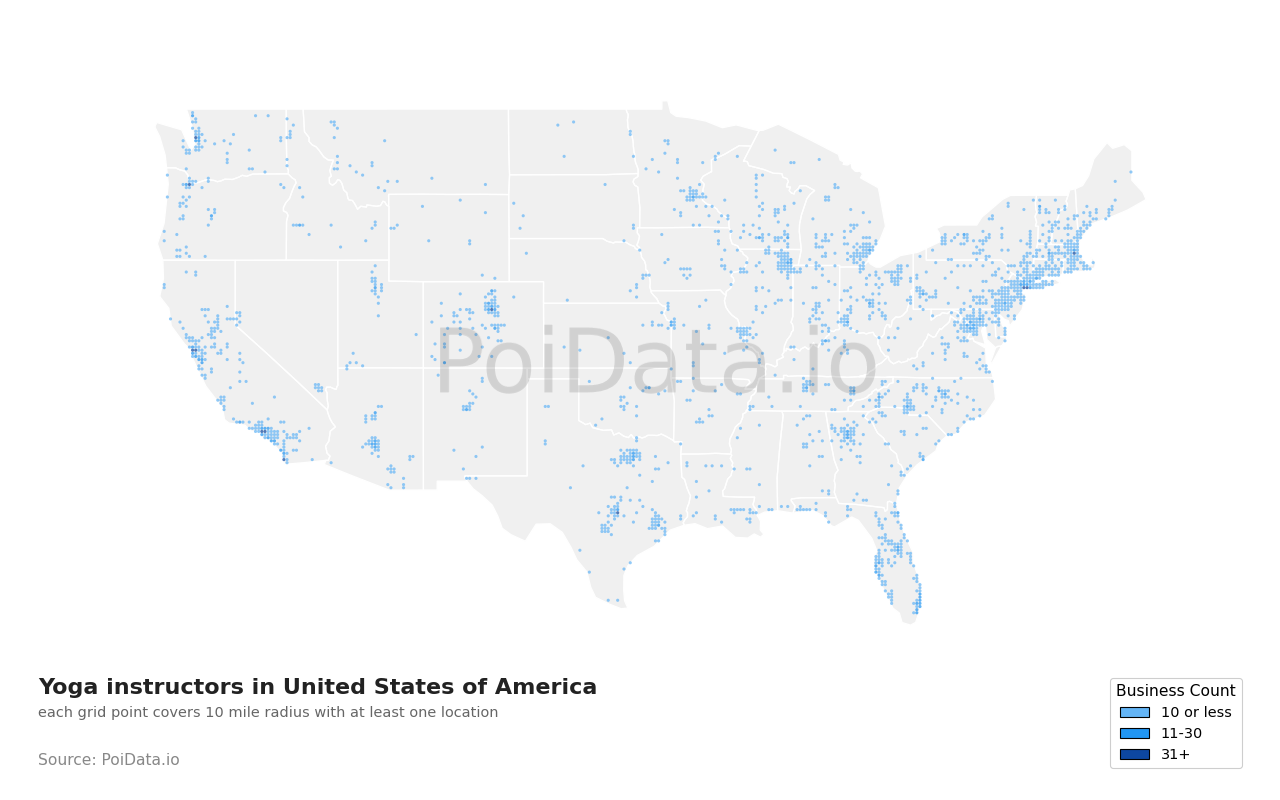 Yoga instructor density map for Florida, United States
