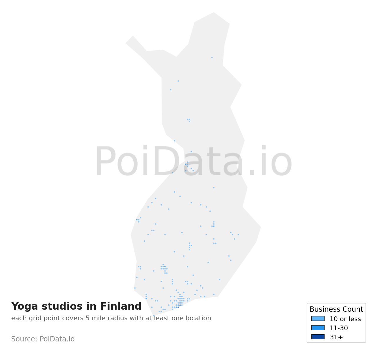 Yoga studio density map for Finland