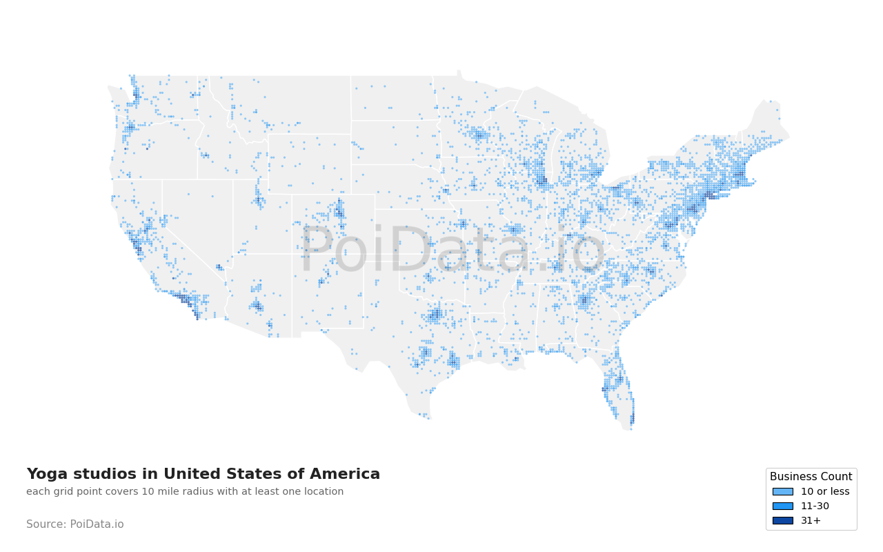 Yoga studio density map for Florida, United States
