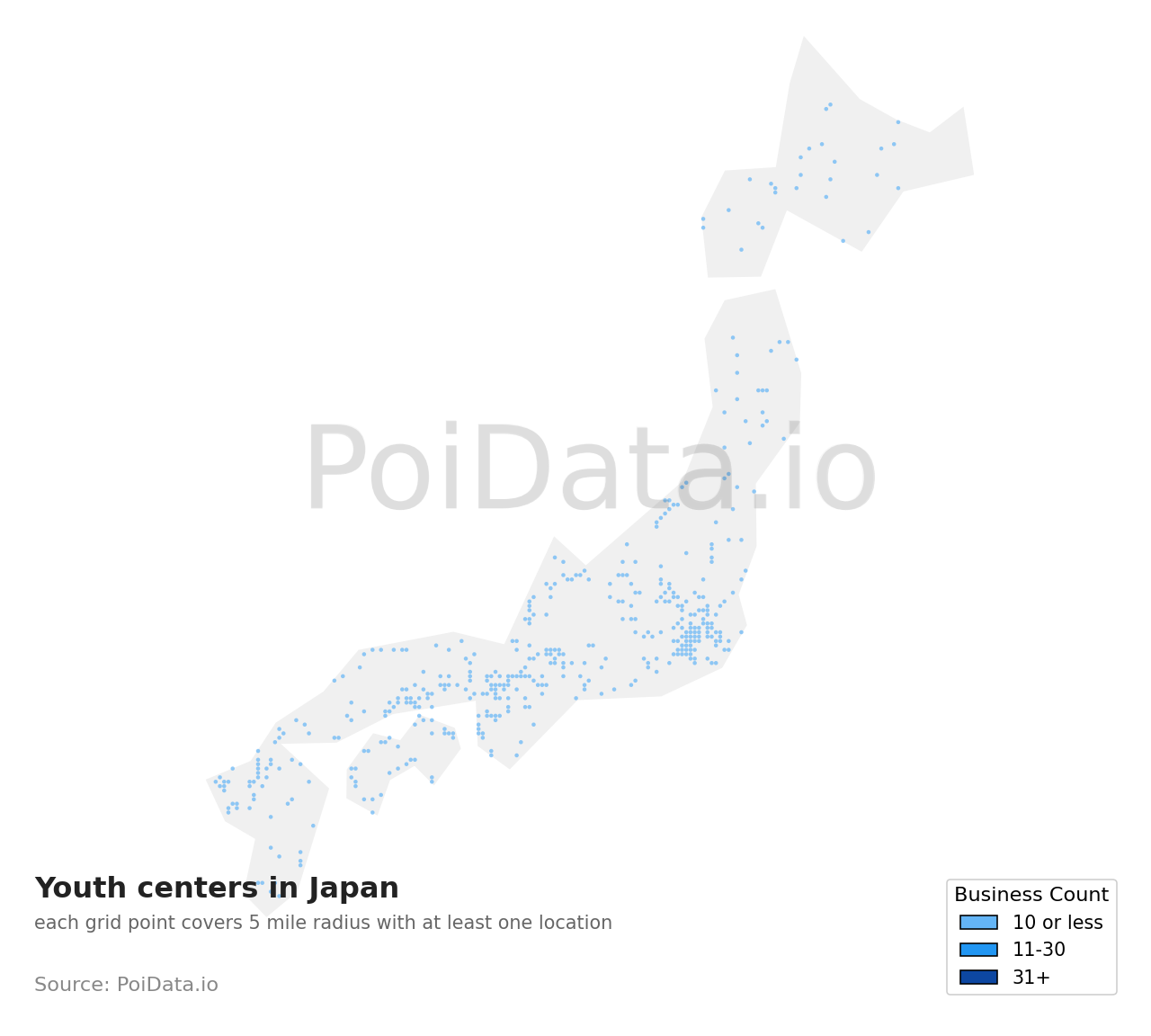 Youth center density map for Japan