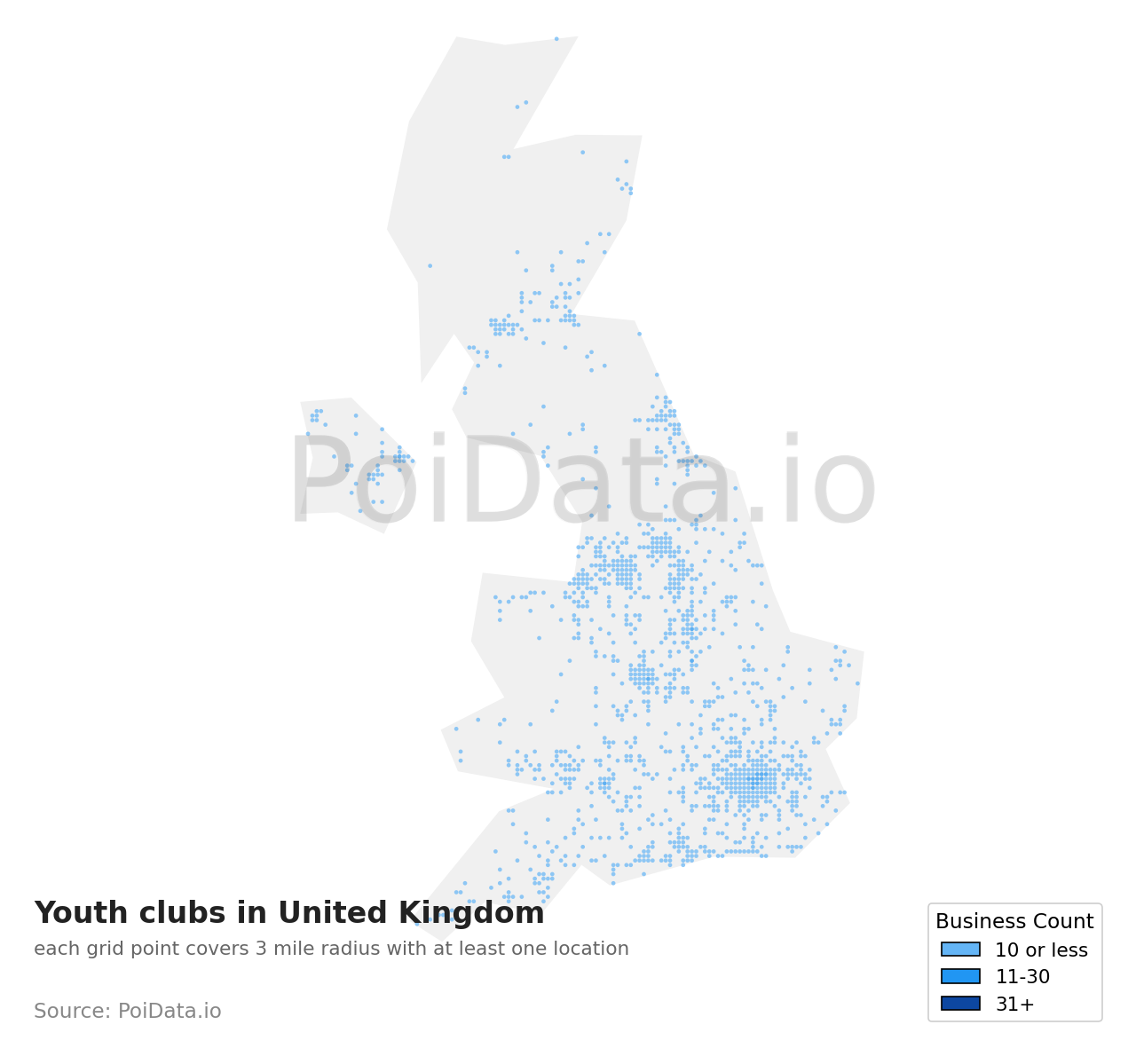 Youth club density map for United Kingdom