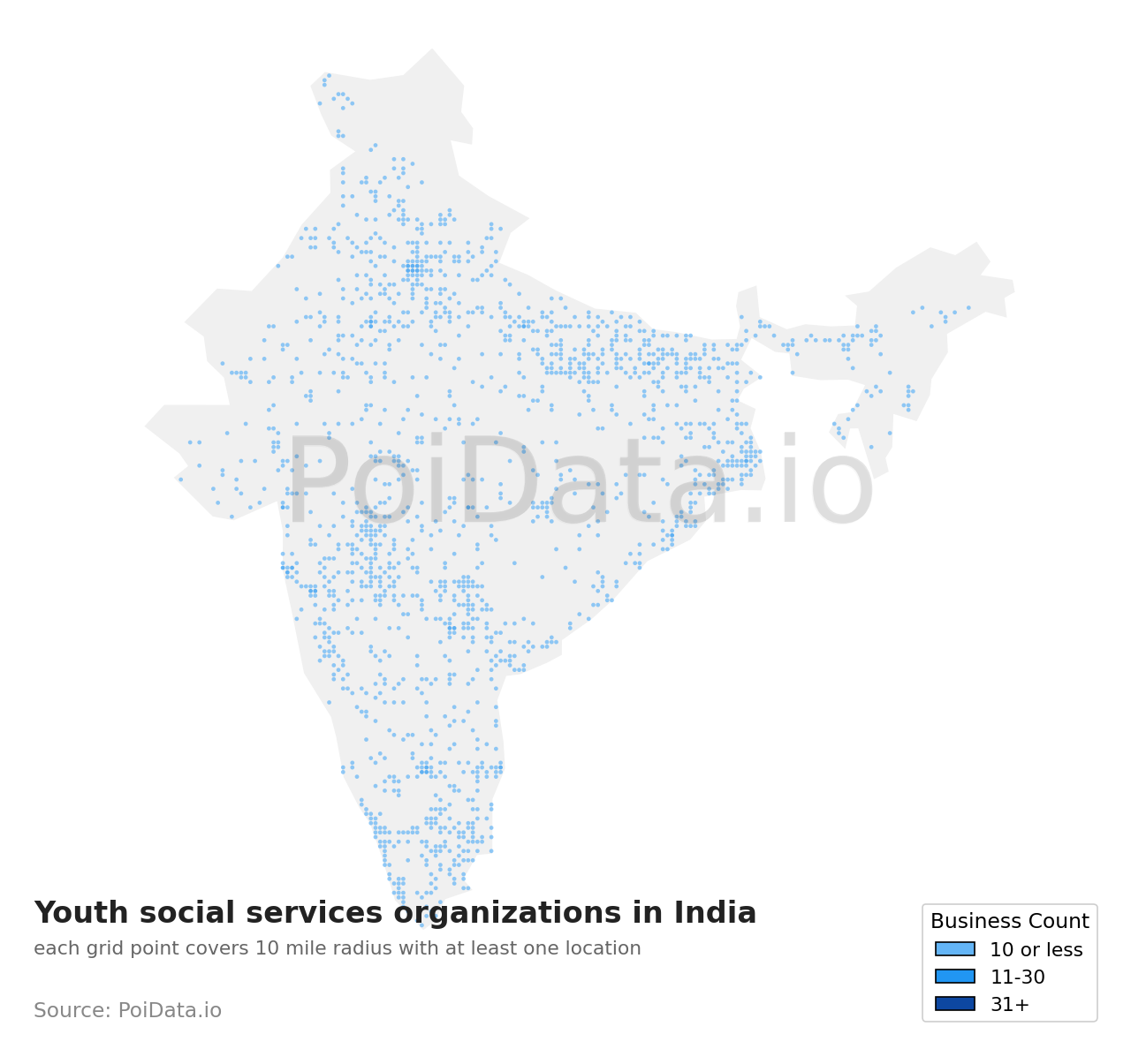 Youth social services organization density map for India