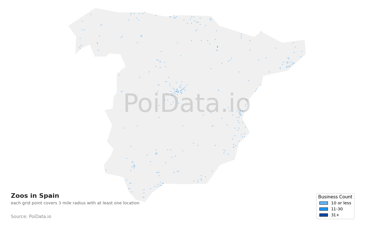 Zoo density map for Spain